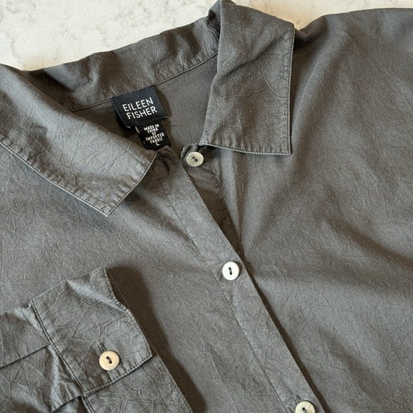 Eileen Fisher Tops - Eileen Fisher 100% Cotton Button Up Tunic Shirt Large Charcoal Gray